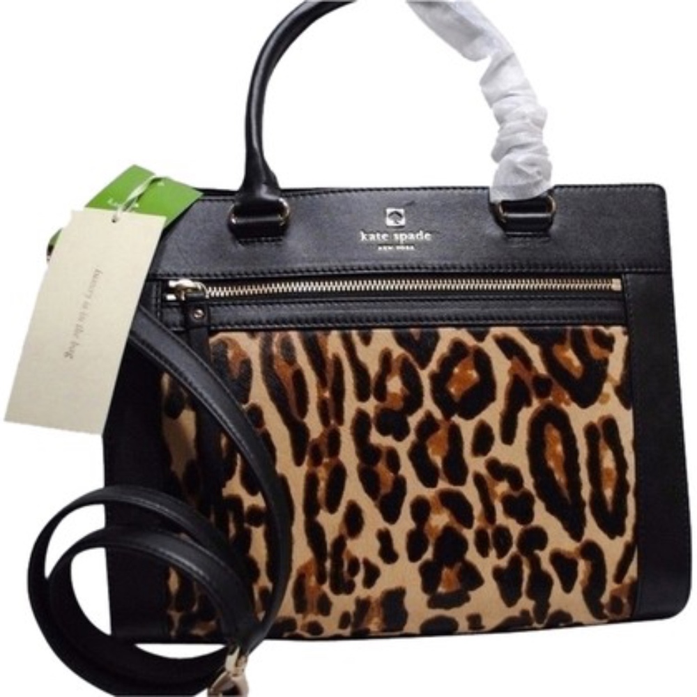 Kate Spade Black Purse Romy Satchel Leopard